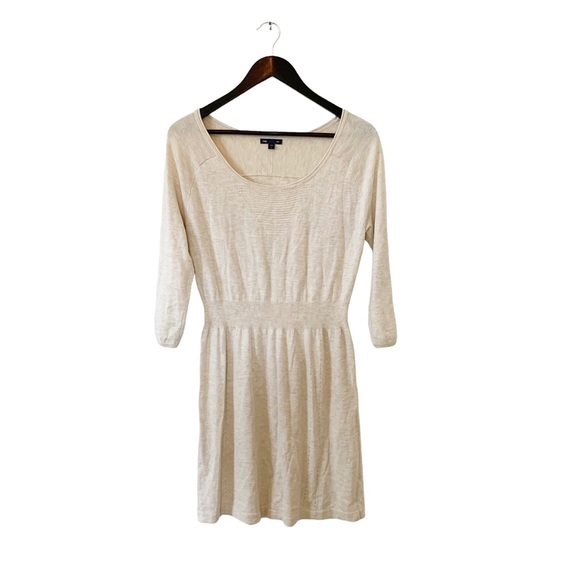 Cream Knit Long Sleeve Sweater Dress 